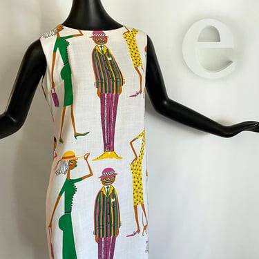 Vintage 60s MOD "People" Dress • Novelty Print • Twiggy on Carnaby Street Styling • Hippie Boho Shift Dress • 