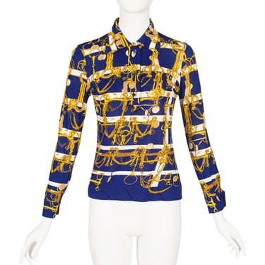 Hermès 1966 "Mors et Filets" by Francoise Heron Cotton Jersey Long Sleeve Shirt 