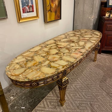MCM Abalone and Onyx gold coffee table with gilded wooden base in the style of Arturo Pani -as found with surface imperfections -in store pick up only 60x22x17&quot;