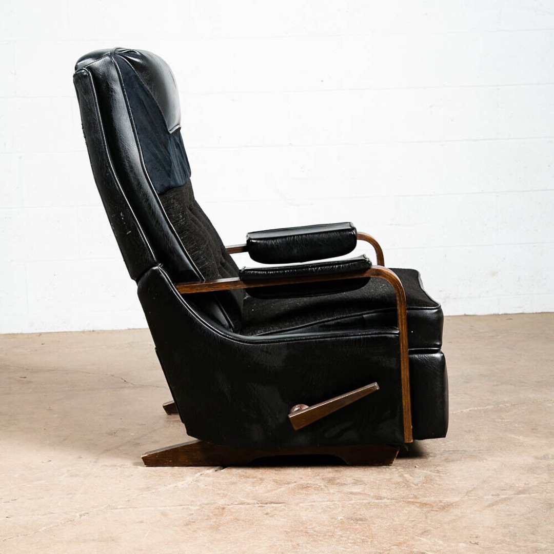 Mid Century Modern Rocking Chair Recliner Black Rocker LaZBoy Wood