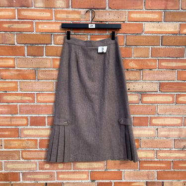 vintage 80s brown wool pleated pencil skirt / 26 s small 