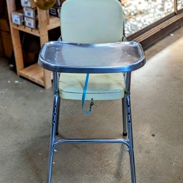 Vintage Canary Yellow and Stainless Childs Highchair