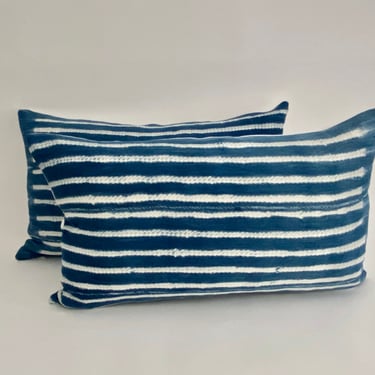 Mali Indigo Lumbar Pillow Boho Chic Blue & White 