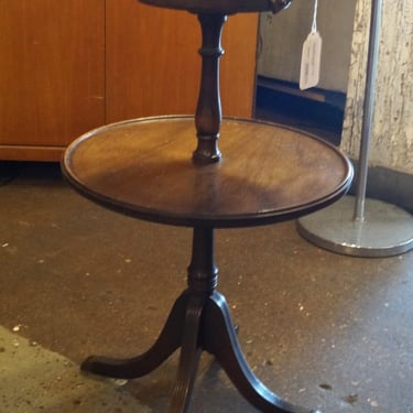 2 Tier Circle Side Table w Glass Ashtray Top