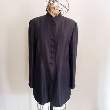 1990s Black Long Blazer Mondi - 90s Button Down Minimalist Hip Length Jacket Designer Large 