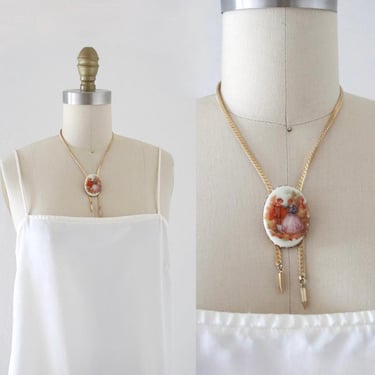 golden cameo bolo necklace - vintage womens jewelry 