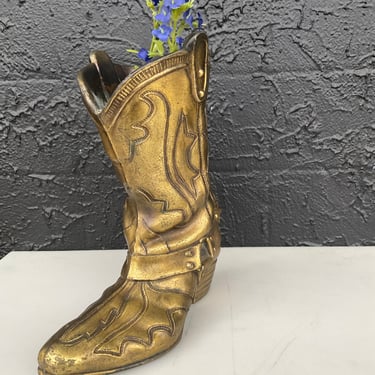 Brass Cowboy Boot Vase