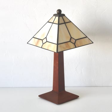 Vintage Stickley Small Lamp with Art Glass Shade 
