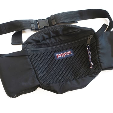 vintage Jansport bag / 90s fanny pack / 1990s black Jansport fanny pack water bottle holder cross body bag 