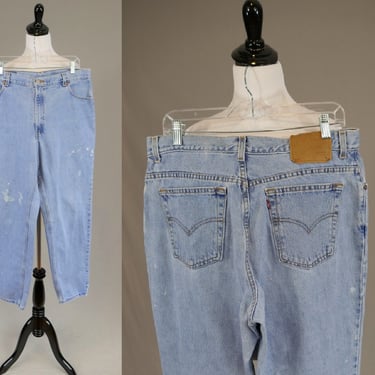 90s Levis 550 Jeans - 34" waist - White Paint Stains as-is - Relaxed Tapered - Cotton Denim - Vintage 1990s - 30.75" inseam 