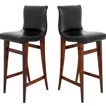 Mid-Century Modern Style Black Bar Stools, Pair