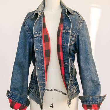 1990s Levi's Denim Jean Jacket Flannel Blanket Lined M / S 