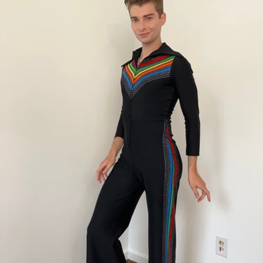 70s Rainbow and metallic striped jumpsuit 