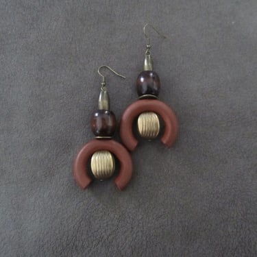 Chunky wooden earrings, orange 2 