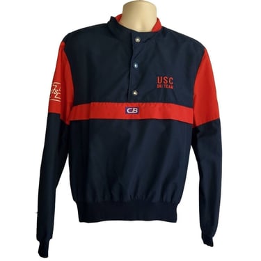 1985 1980's USC Ski Team Pull Over Jacket Windbreaker CB Sports Blue Red Large L 