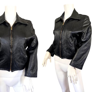 1990s Jean Pierre Sheepskin Black Leather Moto Jacket I Coat Sz Sm 