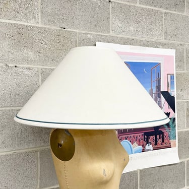 Vintage Lamp Shade Retro 1980s Contemporary + Coolie + Empire + Large Size + White + Teal Trim + Mood Lighting + Home and Table Deco 