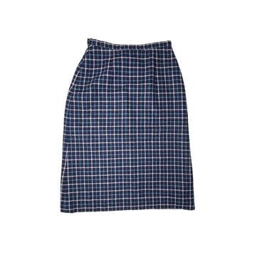 Vintage Aston of Scotland Navy Blue and Pink Check Wool Skirt, Size 28 