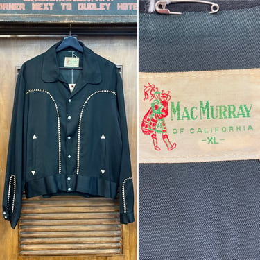 Vintage 1950’s Size XL “MacMurray” Black Western Cowboy Gabardine Rockabilly Jacket, 50’s Gab Jacket, Vintage Clothing 
