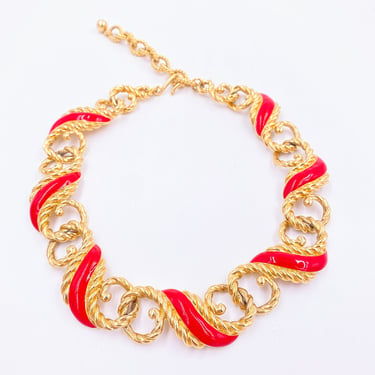 Gold and Red Enamel Necklace 