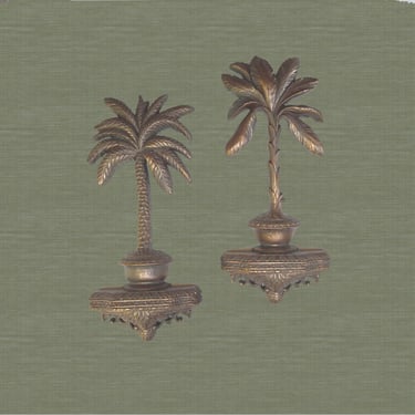Home Interiors Palm Tree Wall Plaques Hanging Home Décor 3-D Art - Pair - Burnished Gold -  USA Made - Syroco - Homco 