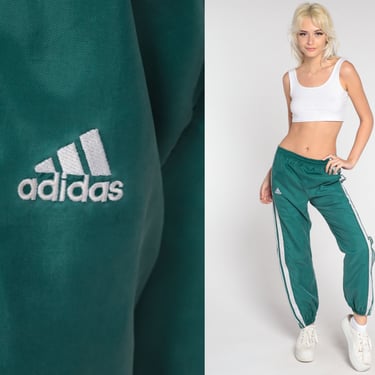 Adidas Track Pants 00s Gym Jogging Running Green Striped Track Suit Warm Up Athletic Sports Vintage Retro Baggy Warmup Youth Large 
