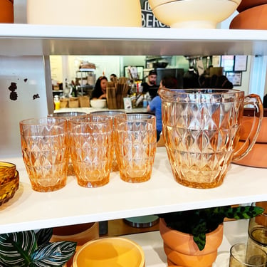 Vintage Jeannette Diamond Glasses and Pitcher