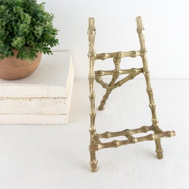 Vintage Brass Faux Bamboo Easel, Gold Tabletop Tripod Easel, Collapsible Stand 