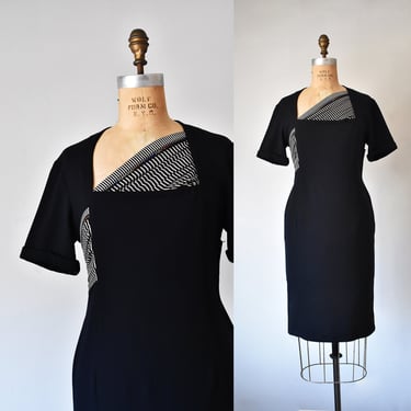 Versace silk & wool dress, couture 80s black dress, designer little black dress, vintage clothing, couture vintage dress 