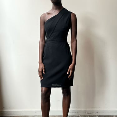 Chanel black wool asymmetrical wrap dress 