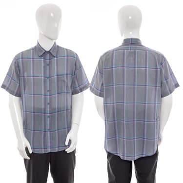 1980's Levi's Gray Plaid Button Up Shirt Size L