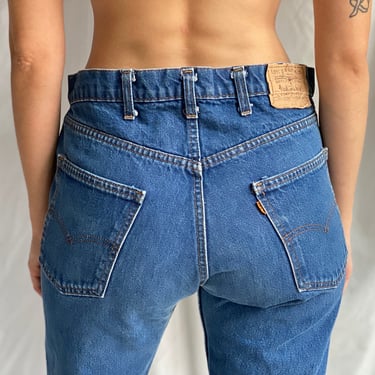 34" Waist / 1970's Levi's Jeans / Slouchy Boy Fit Orange Tab Jeans / Bohemian / Unisex Gender Neutral / Medium Dark Wash Denim Jeans 