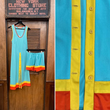 Vintage 1960’s Two Piece Mod Colorblock Outfit Set Maxi Dress Hot Pants, Shorts, Maxi Dress, Glam, Disco, Two Piece, Matching Set, 1960s 