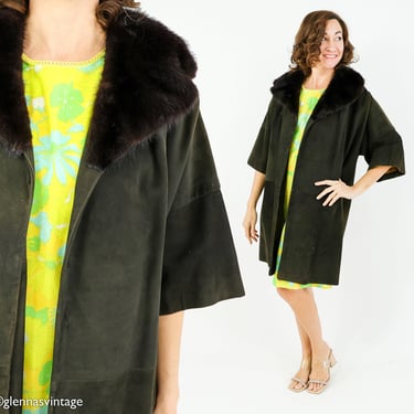 1960s Dark Brown Suede Coat | 60s Loden Green Brown Suede | Nicole of Berkeley | Medium 