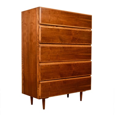 MCM Two-Tone Walnut Tallboy | Dresser w 5 Deep Drawers