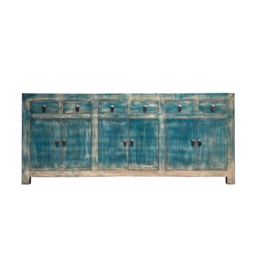 Chinese Distressed Teal Green Sideboard Buffet Table Cabinet Credenza cs7542E 