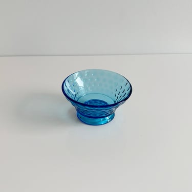 Dimpled Turquoise Blue Glass Sherbet Bowl Footed Vintage 1930s 