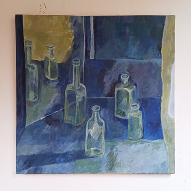 Large Still Life Painting of Bottles