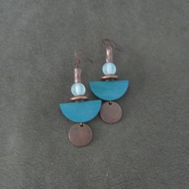 Blue wooden and copper earrings 