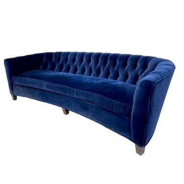 #1596 1950s Velvet Tufted Curved Sofa