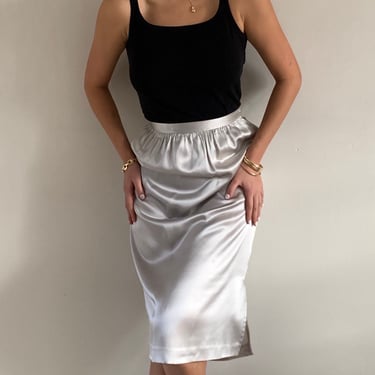 80s silk charmeuse skirt / vintage dove gray liquid silver silk satin skirt / vintage Deadstock skirt | 26 W size 4 