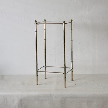 Faux Bamboo Brass Finish Two Tiered Rectangular Side Table Vintage Vintage Hollywood Regency 