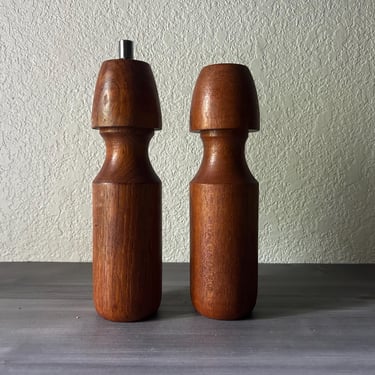 Vintage Set of 2 Mid-Century Tall Danish Teak Salt and Pepper Shakers, 1960s 