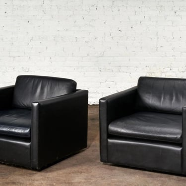 Pair Knoll Pfister Black Leather Lounge Chairs, 1980