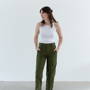 Vintage 26 Waist Green Fatigues | Unisex British Army Pants | Cotton Poly High Waist Utility Trouser | F494 