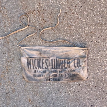 Vintage Wickes Lumber Yard Nail Apron Elkhorn WI Textile Rustic Decor 