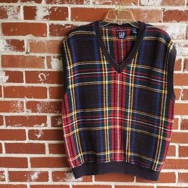 Vintage 80s Plaid Gap Sweater Vest  Made in Taiwan  XL 