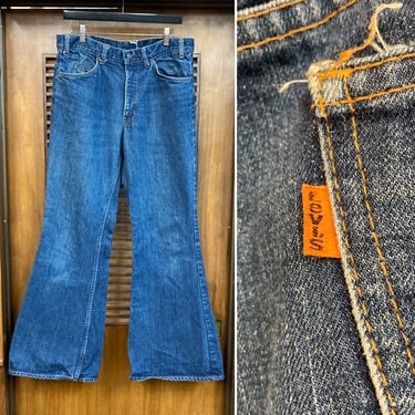 Vintage 1970’s w34 Levi’s 684 Orange Tag Elephant Bell Flare Disco Glam Denim Bellbottoms Jeans, 70’s Vintage Clothing 