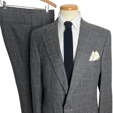 Vintage WOOL TWEED 2pc Glen Plaid Suit ~ 40 to 42 Long ~ jacket / blazer / sport coat / pants ~ 