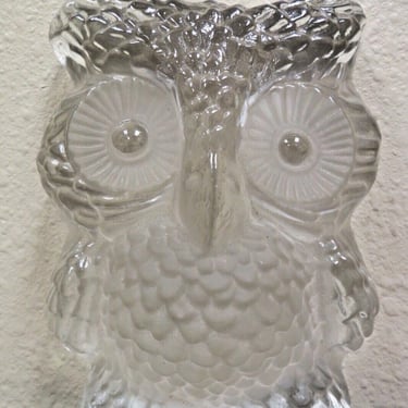 Vintage Viking Clear & Frosted Glass Owl Paperweight 5.5